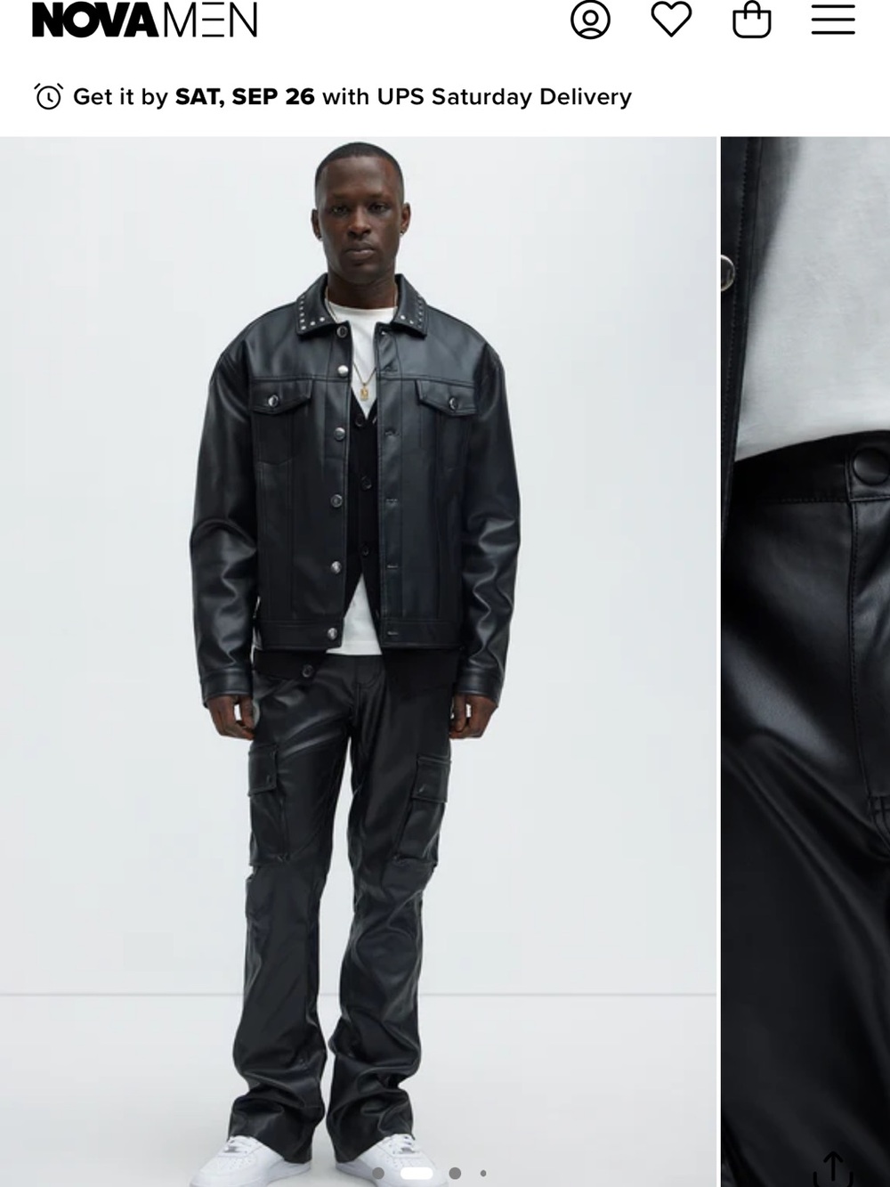 Faux Leather Cargo Slim Flare Pants - Black